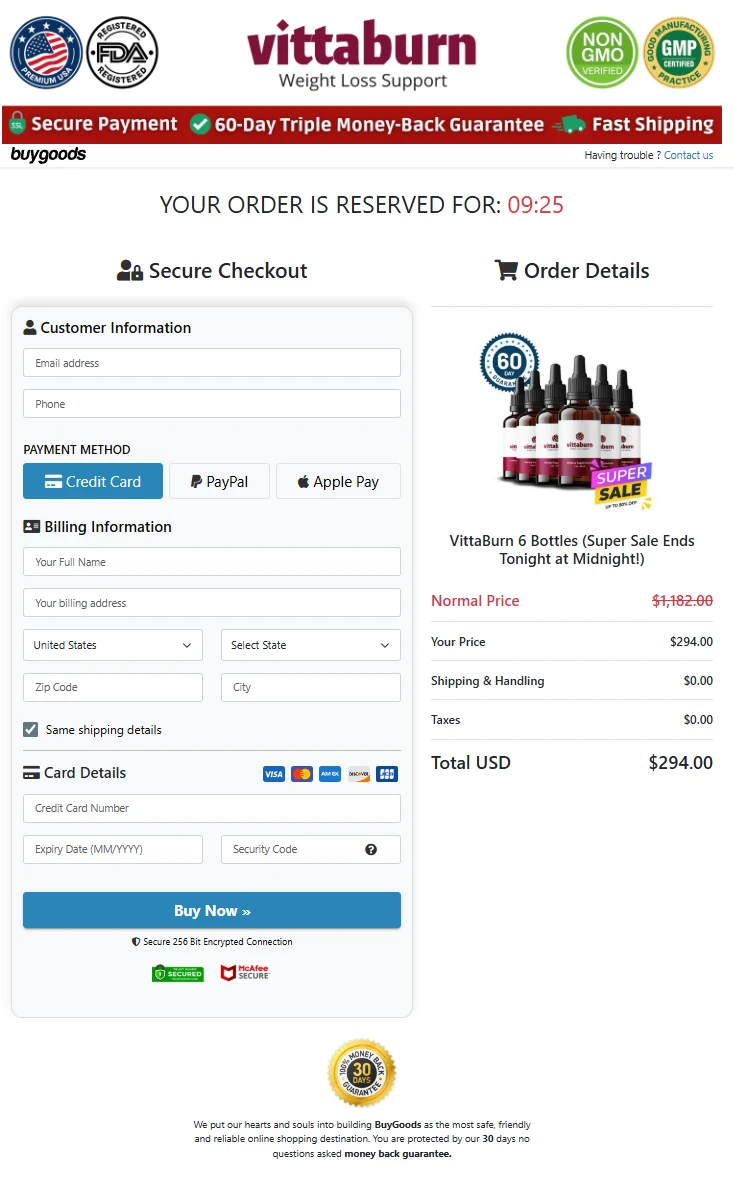 Vittaburn checkout system
